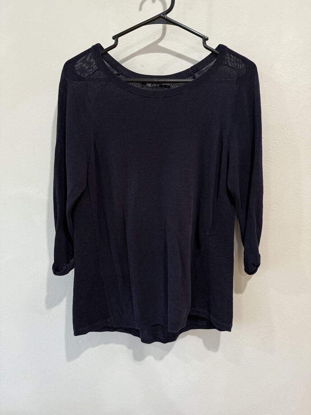 Nic + Zoe Womens Medium M Black Thin Lightweight knit sweater Pullover 3/4